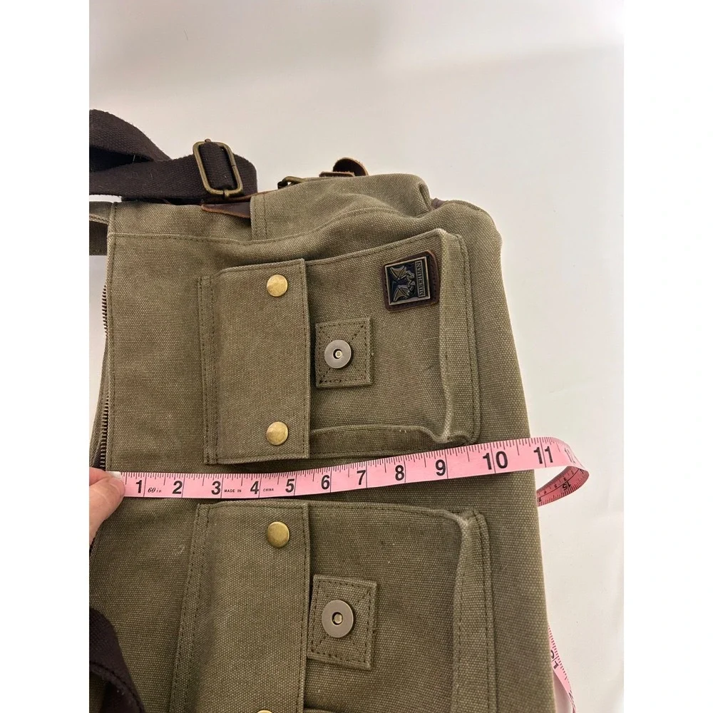 Military Leather Canvas Laptop Bag Messenger Medium Olive Travel Crossbody